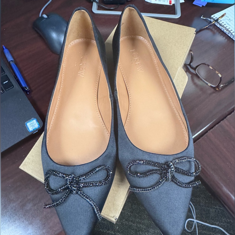 J Crew Black Satin Flats, size 5.5